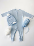 2 piece set baby blue jaxy beanie with light blue onesie